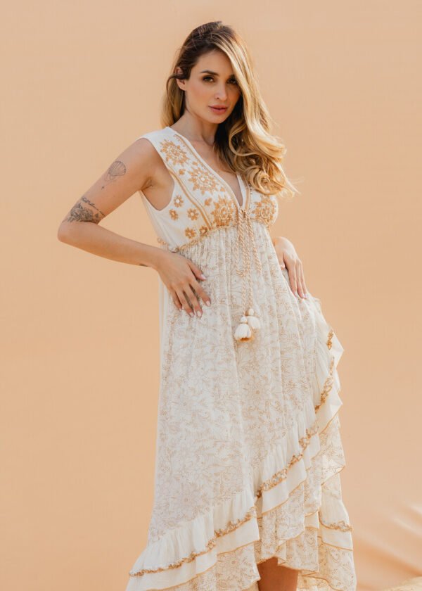 VESTIDO LONGO FEMININO BOHO SAIA BABADO