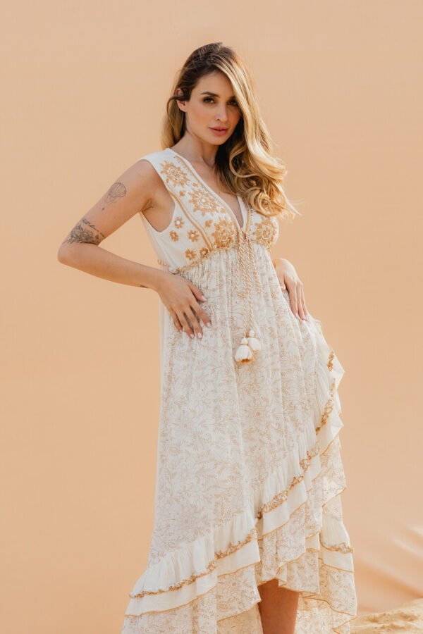 VESTIDO LONGO FEMININO BOHO SAIA BABADO