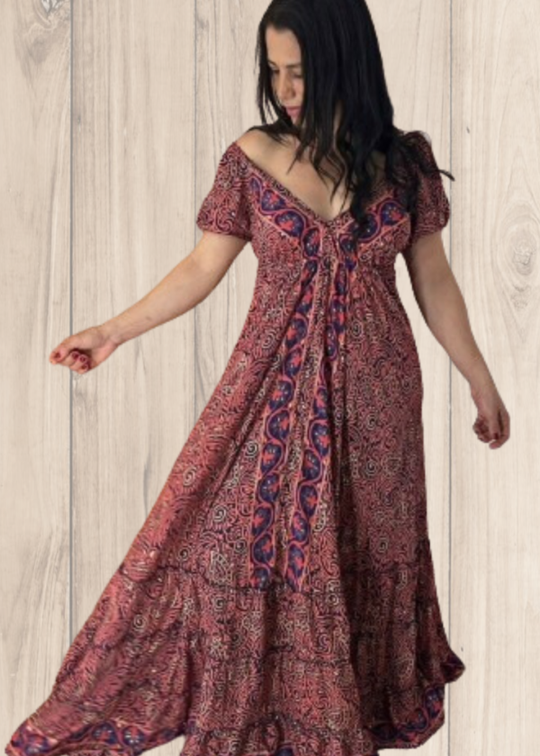 VESTIDO LONGO FEMININO ESTAMPAS EXCLUSIVAS MANGA CIGANINHA