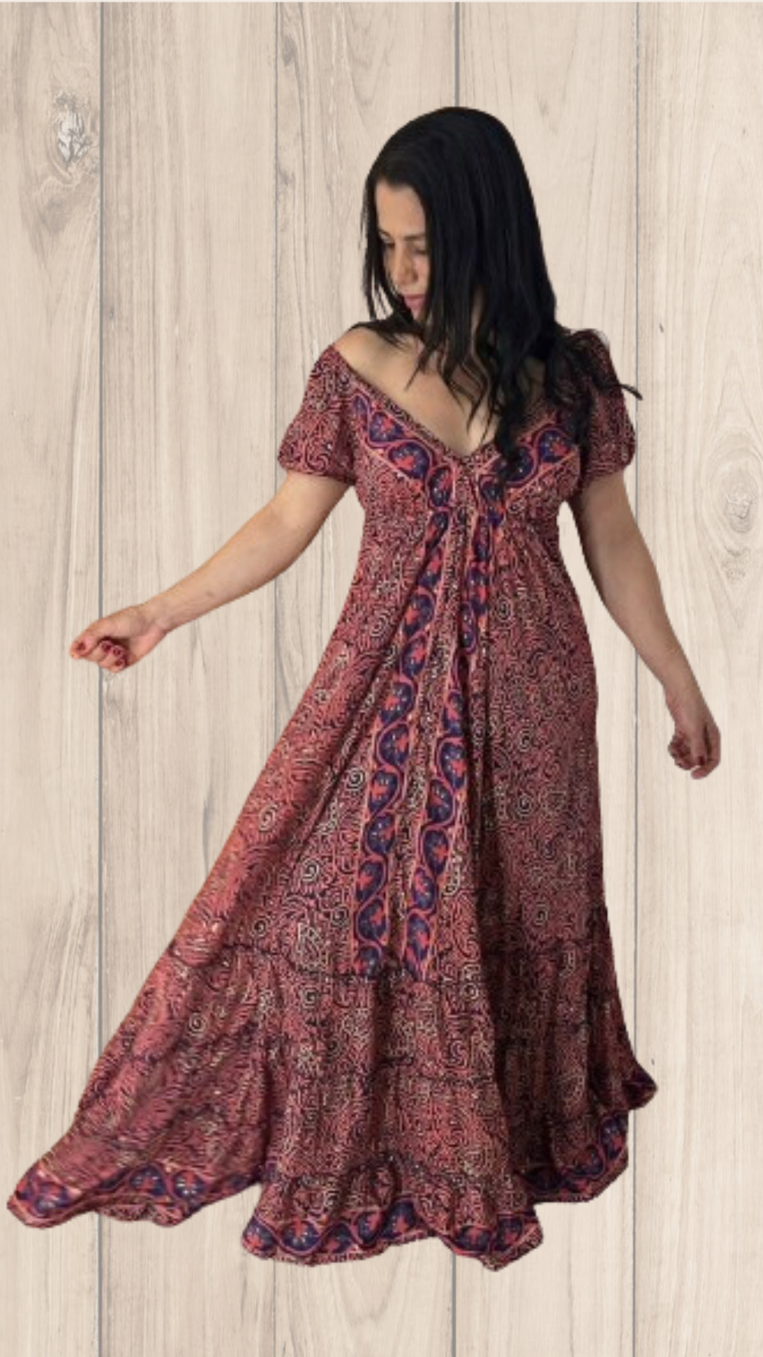 VESTIDO LONGO FEMININO ESTAMPAS EXCLUSIVAS MANGA CIGANINHA