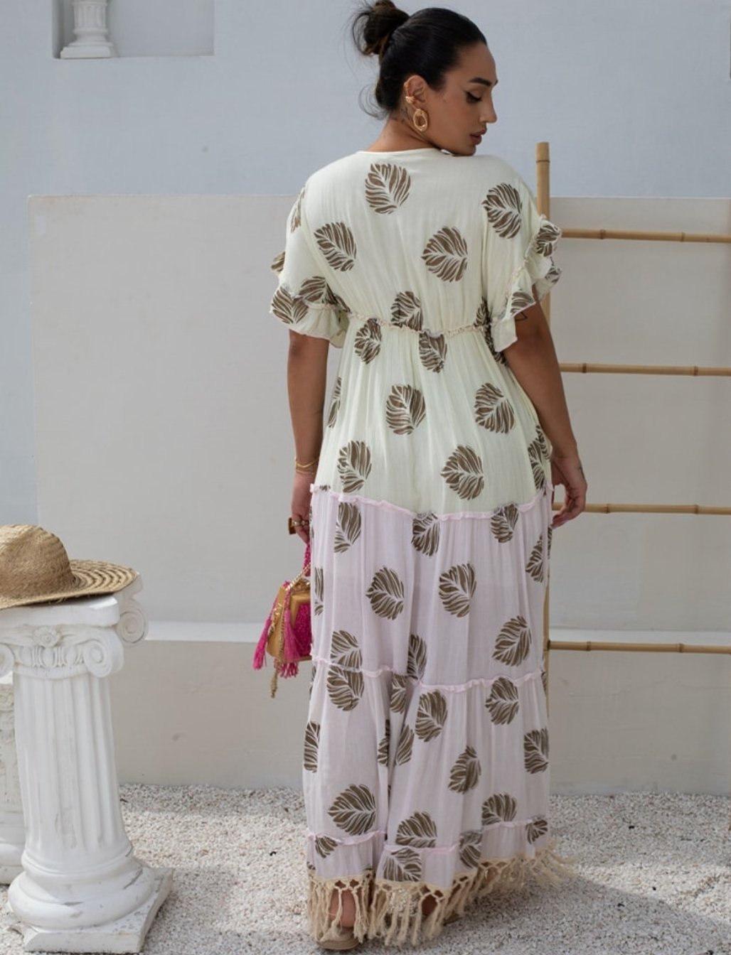 VESTIDO LONGO FEMININO BOHO DEGRADÊ COM BORDADOS E FRANJAS - Imagem 2