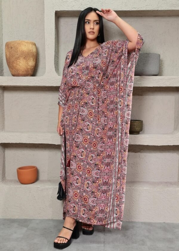 KAFTAN LONGO FEMININO SEDA INDIANA GOLA REDONDA PLUZ SIZE - MARROM