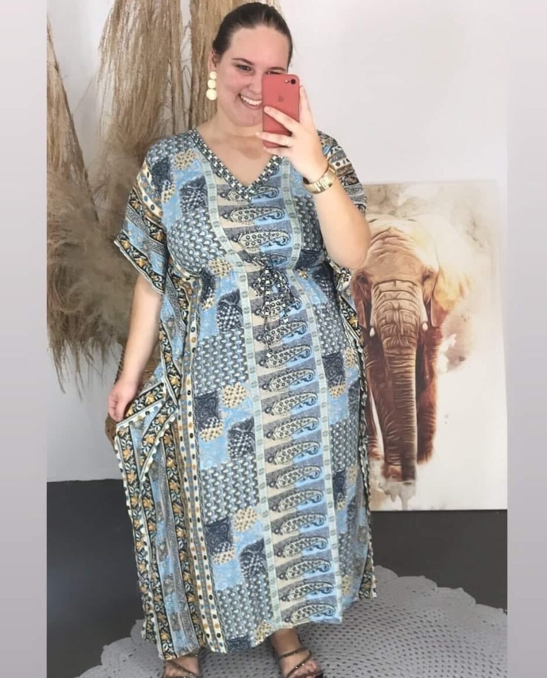 KAFTAN LONGO FEMININO SEDA INDIANA GOLA REDONDA PLUZ SIZE - AZUL CLARO