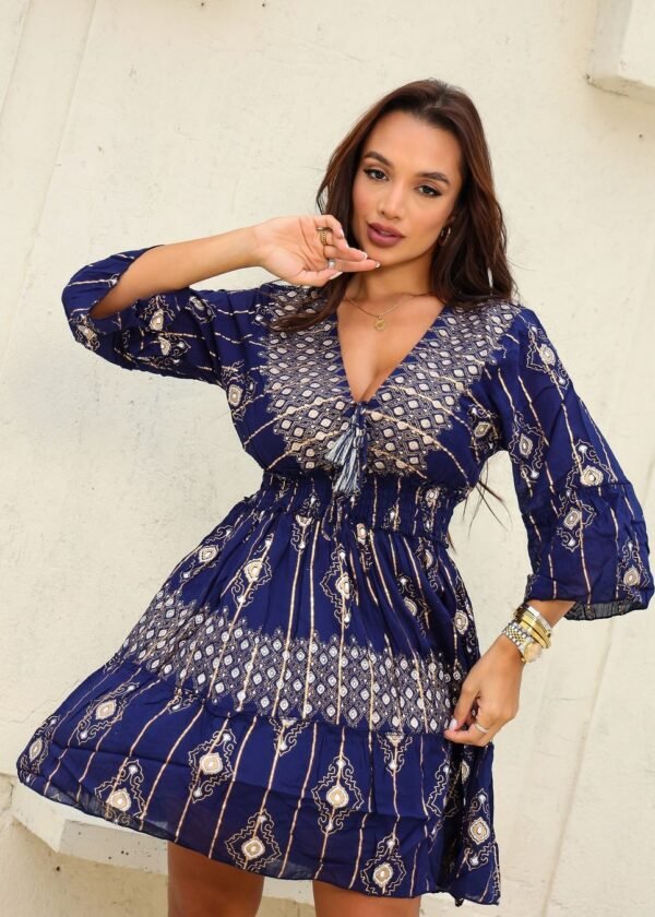 VESTIDO CURTO FEMININO BORDADO COM FIOS DE LUREX - PRETO