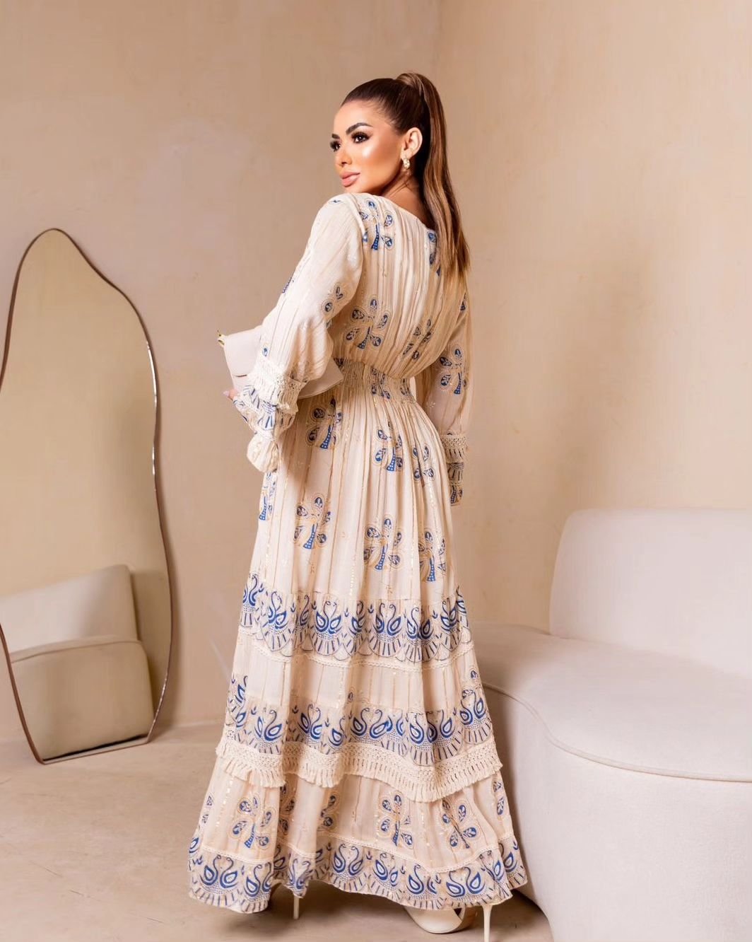 VESTIDO LONGO FEMININO CREPE DE VISCOSE MANGA LONGA - Imagem 2