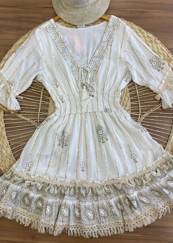 Vestido Curto Feminino Bordado Brilho de Lurex